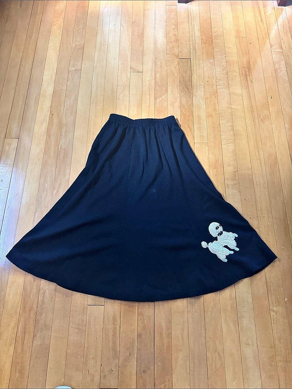 The Season Ticket vintage 80s Sequin Poodle A-Line Skirt Black & Cream Size 8